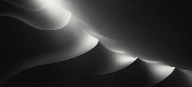 Glowing ribbon-like gradient curves over dark gray grainy background with soft shadows