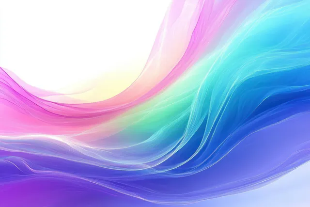 Colorful abstract flowing lines with purple, green, blue gradients on soft white backdrop