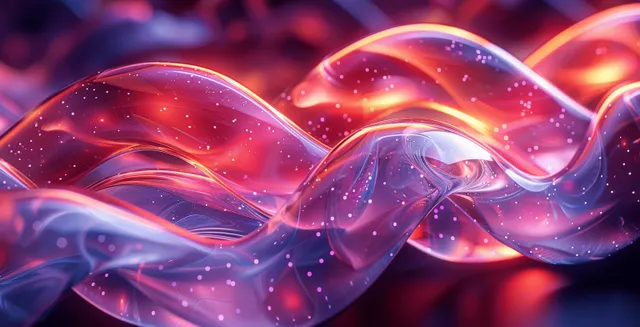 Iridescent holographic ribbons with prismatic refraction waves on a dark cosmic backdrop