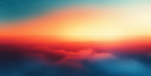 Blurred orange and blue sunset gradient background with subtle grain and soft focus
