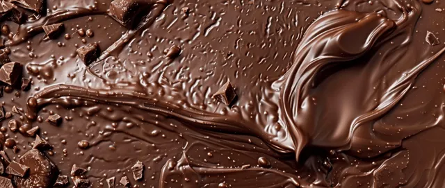 Melted chocolate pools with creamy gelato mousse swirls visible in a top-down view.