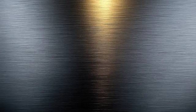 Brushed steel metal plate with sweeping grain lines and soft directional reflections