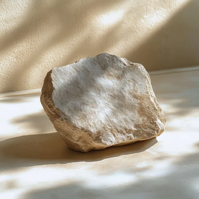 Rough stone slab mockup top view on beige textured surface with soft natural shadows