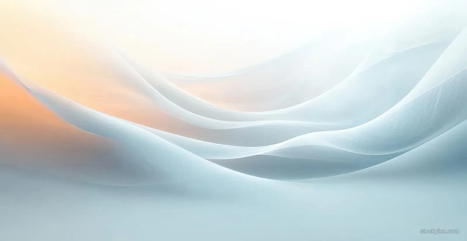 Layered ribbon waves curve across a soft light abstract background with subtle glow and gentle gradients.