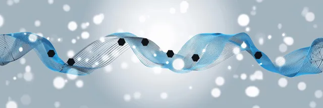 Abstract digital network waves with glowing data dots and global connection lines