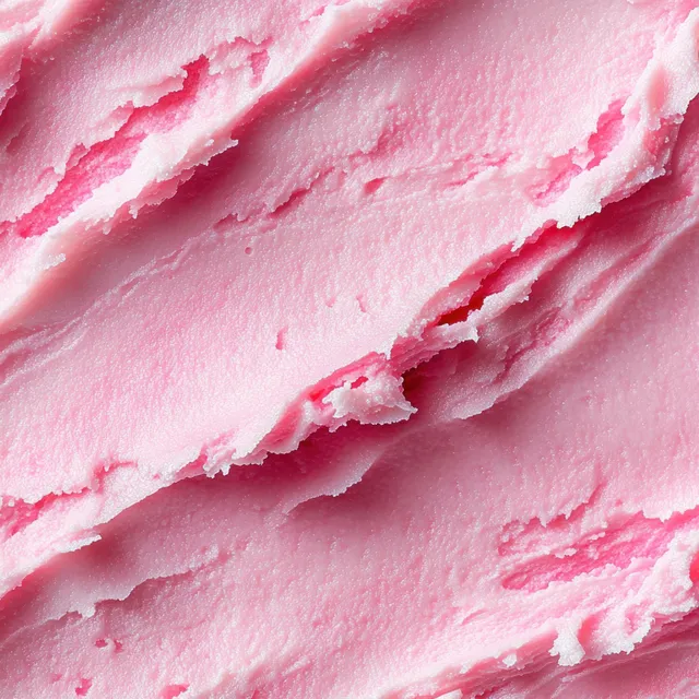 Macro close-up of pink creamy sugar scrub gel texture with visible granules and swirling ridges.