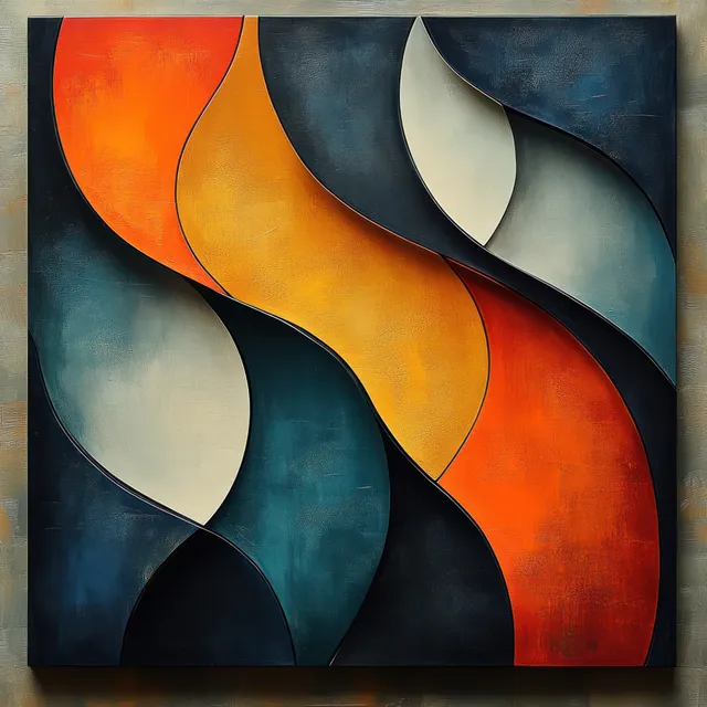 Retro geometric waves pattern with teal and orange bands, seamless tiling background