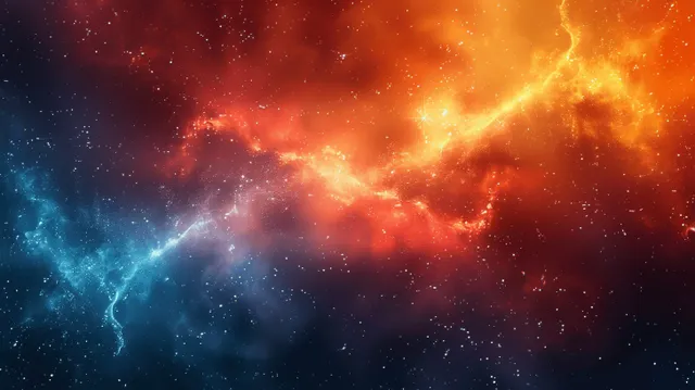 Glowing orange and blue nebula smoke clouds with scattered stars across a dark, textured space background.