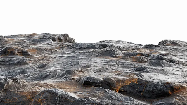 Brown rocky cliff terrain texture isolated on white background with rugged stone layers