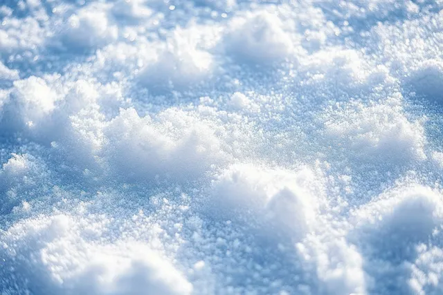 Close-up fluffy snow surface sparkling with ice crystals under bright winter daylight