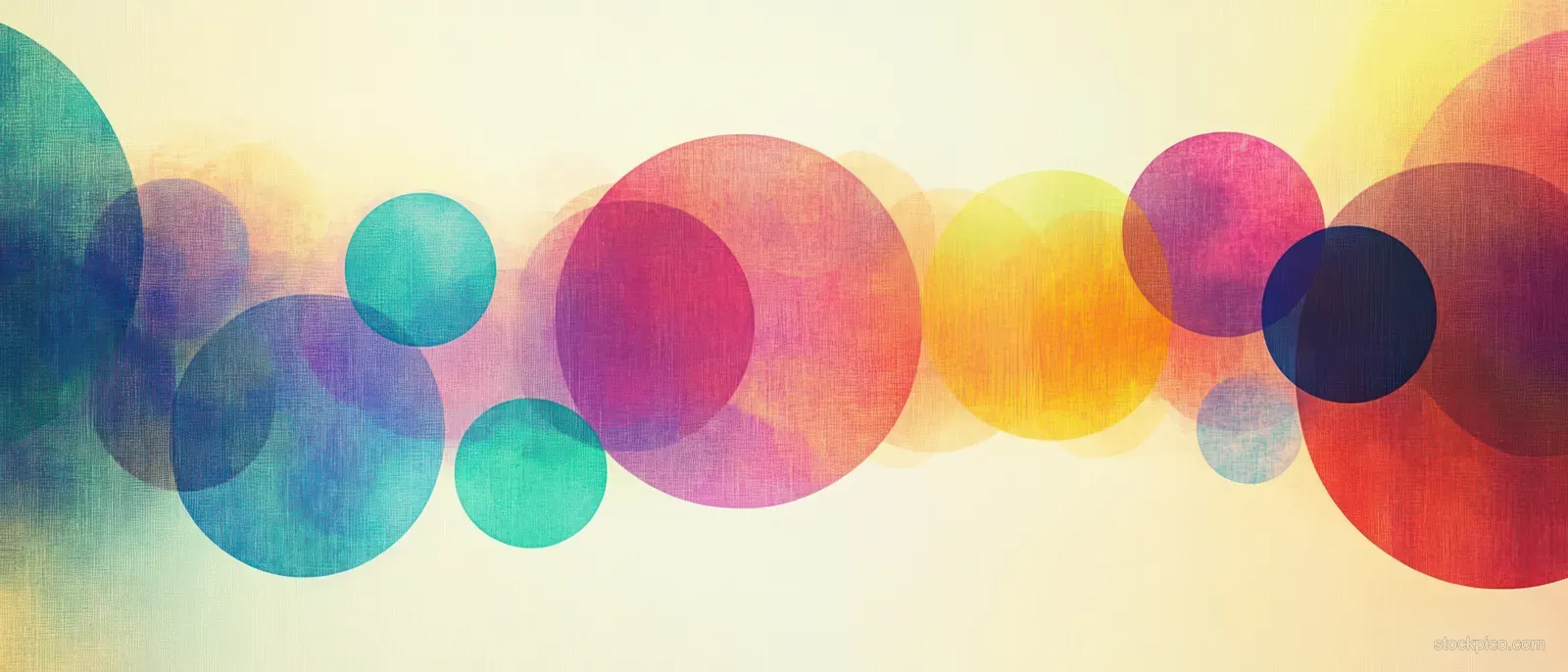 Pastel abstract background with overlapping colorful circles and haze-like watercolor diffusion across the banner.