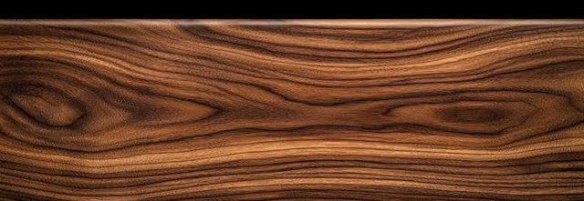 Close-up dark walnut wood surface with sweeping grain lines and warm diffused lighting