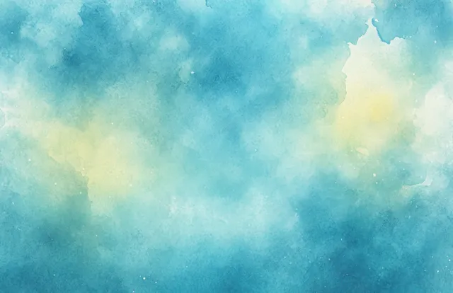 Soft watercolor spring wash of blue and yellow with dreamy cloudlike textures
