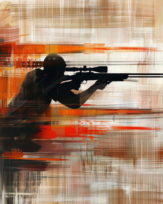 Air rifle shooter aiming at a target through dramatic motion blur and brushlike streaks