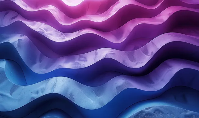 Futuristic blue and purple 3D wavy bands wrapping in layered geometric depth