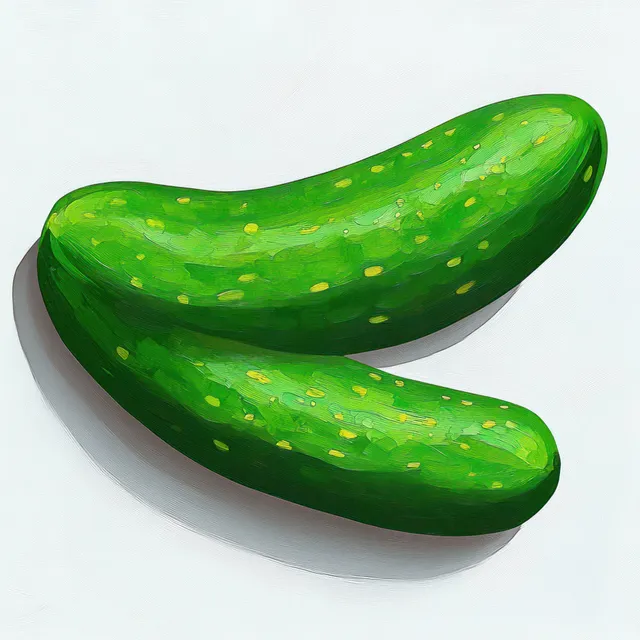 Two fresh green cucumbers with yellow speckles on a plain white background with soft shadows.