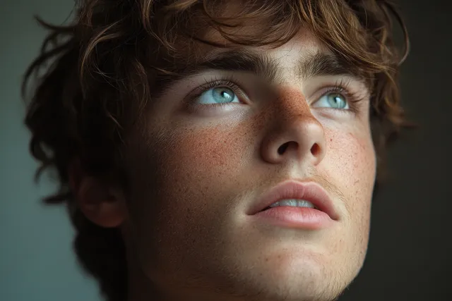 Young man skincare portrait with natural window light, relaxed expression, and soft neutral background.