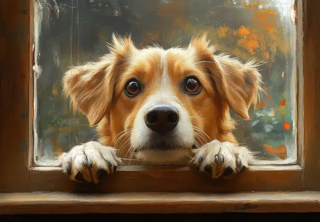 Curious Jack Russell Terrier peeking through sunlit window, paws resting on the sill