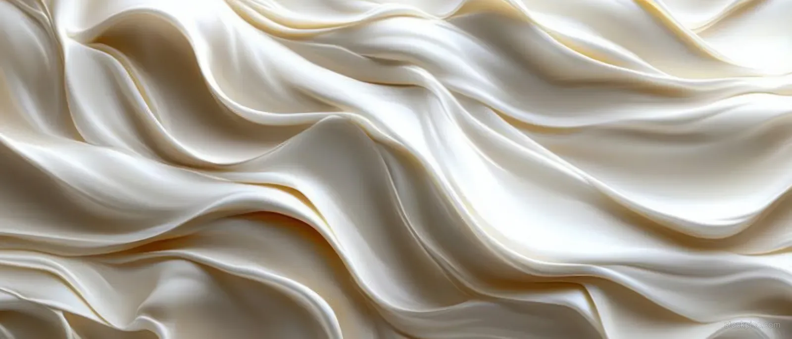 Close-up of white satin fabric with flowing folds and glossy highlights across a soft textured surface.