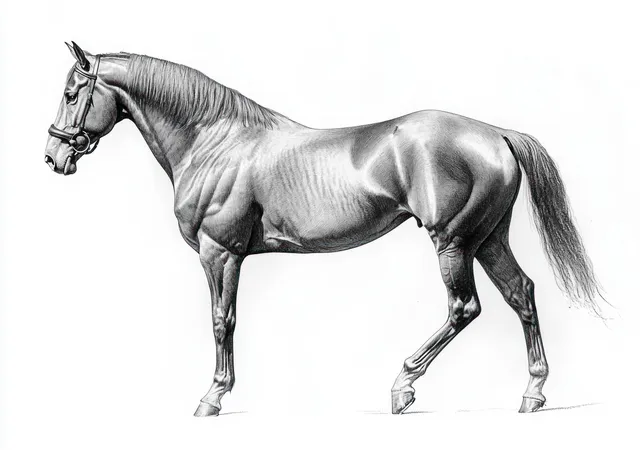 Majestic horse pencil sketch portrait showing detailed mane and muscular stance