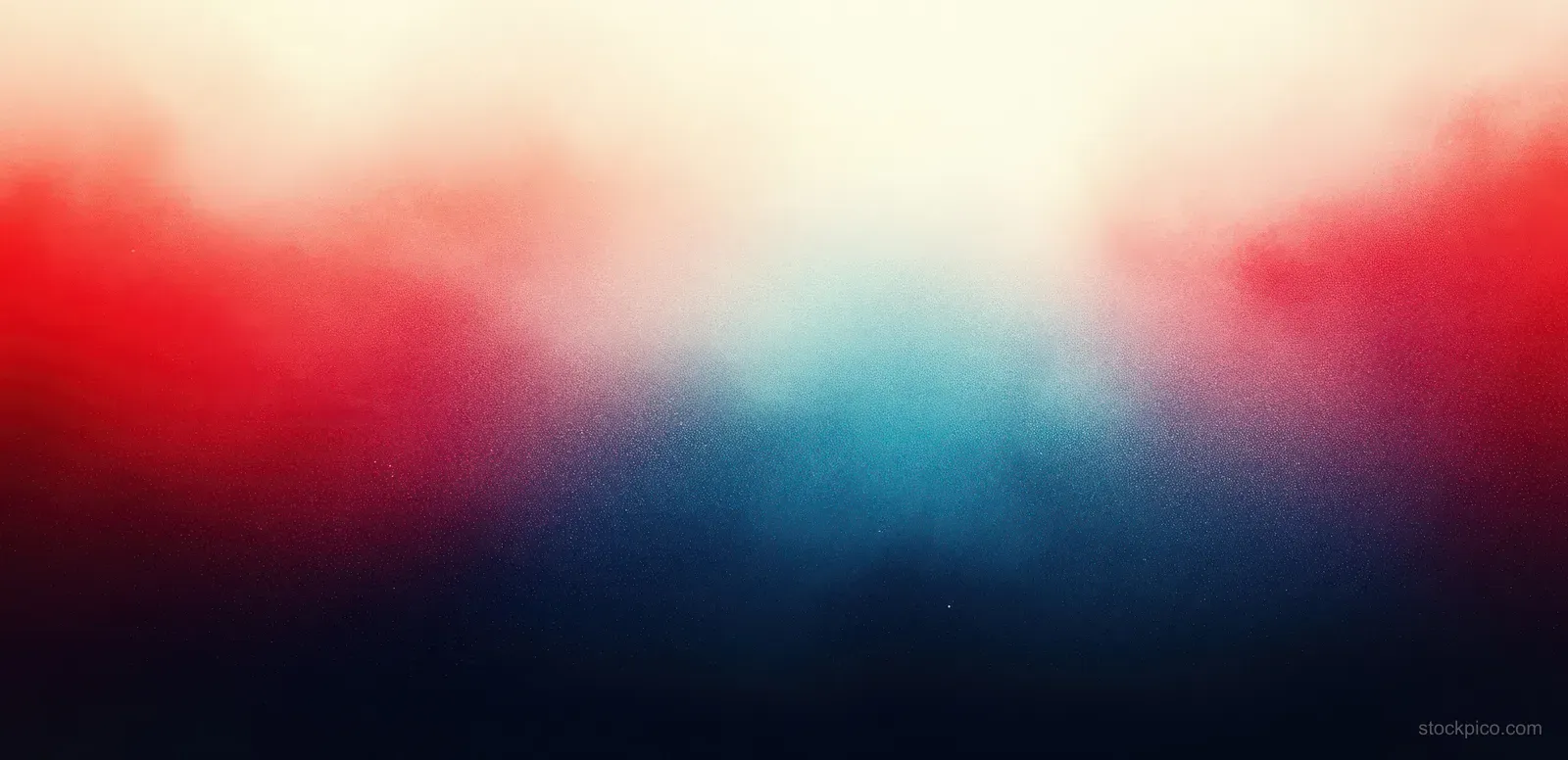 Blurred red, blue, and white gradient background with soft glowing edges and faint grain texture.