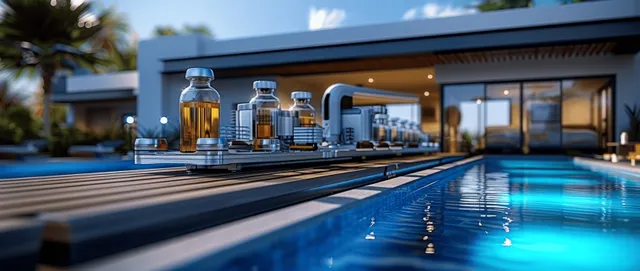 Sterile medical vials sit on an automated pharmaceutical production line beside blue-lit industrial machinery.