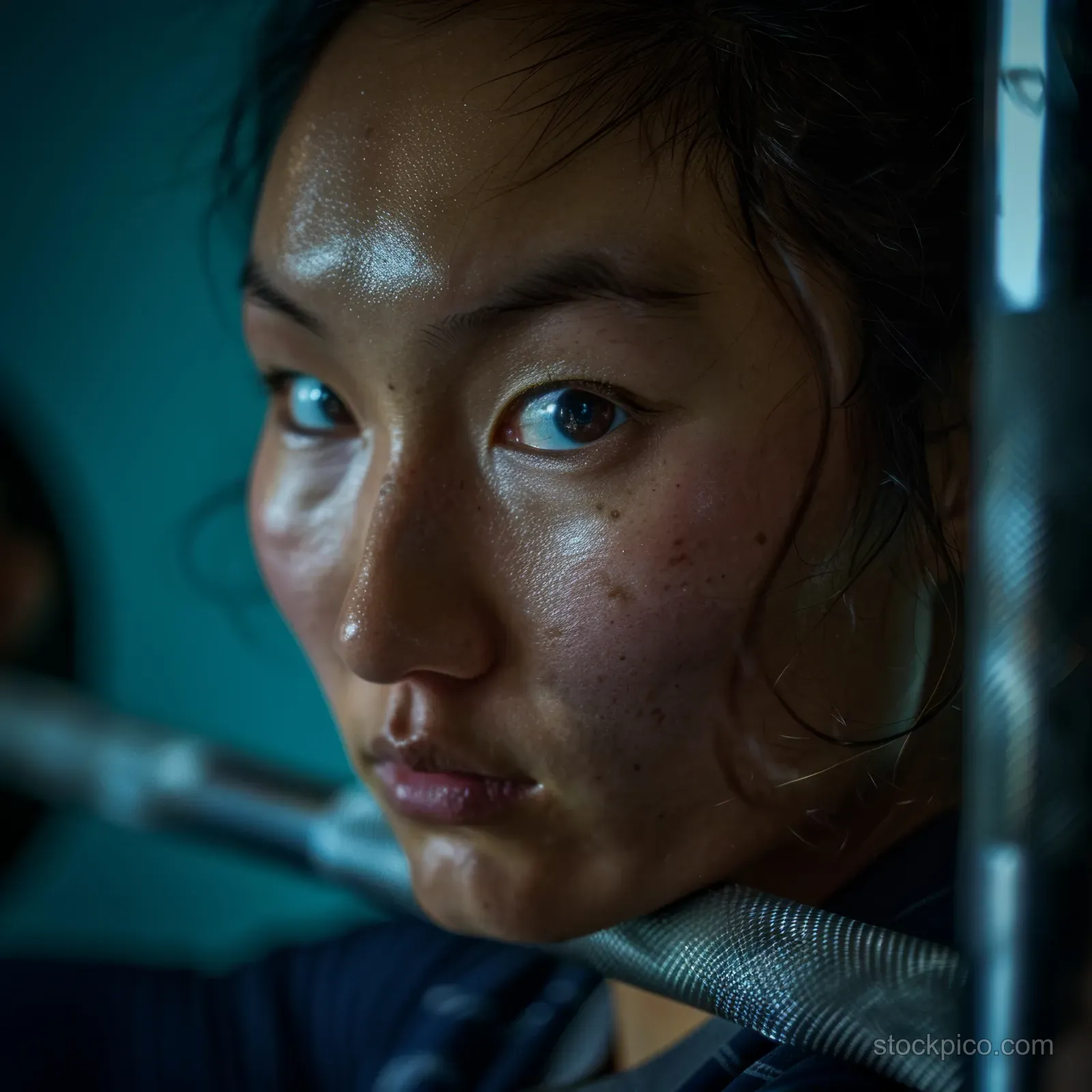 A focused Kazakhstani weightlifter grips a barbell in a gym while preparing for an Olympic attempt.