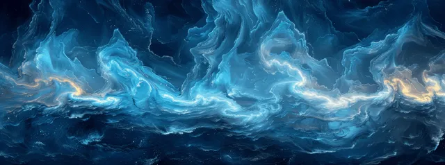Dark navy abstract ocean texture with wavy wave shapes and glowing turquoise highlights.