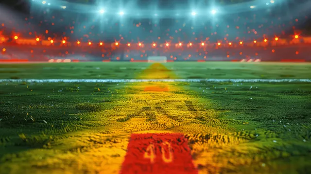 Neon-lit soccer pitch in a 3D stadium with glowing A40 markings and a Germany-themed lighting atmosphere.