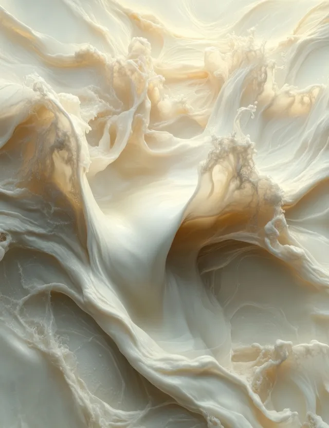 Creamy milk splash forming swirling waves on a bright white abstract background