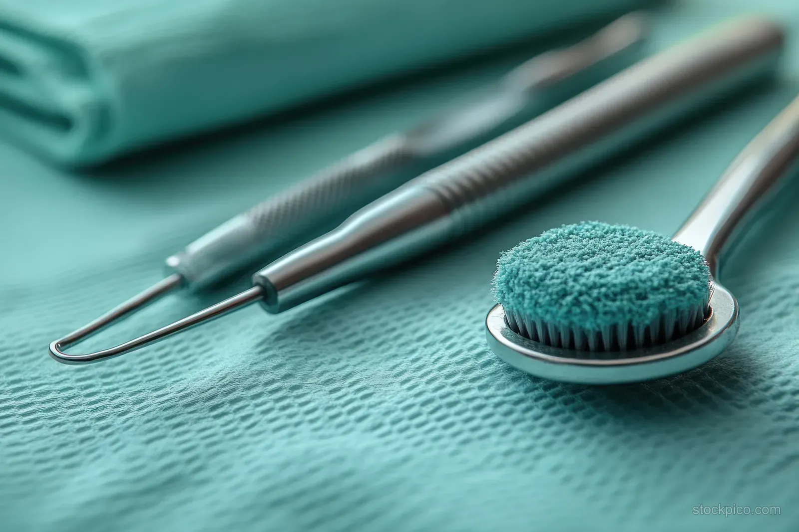 Mesotherapy needles and a facial brush lie on a sterile green drape in a clinic.