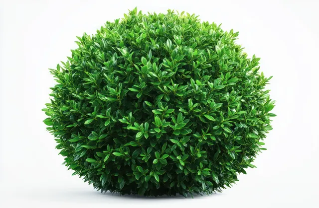 A round green shrub with dense leaves is isolated on a white background.