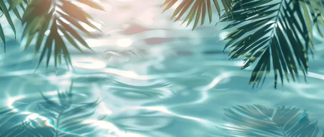 Top view turquoise water with palm leaf shadows over white sand ripples with Beach And Ocean
