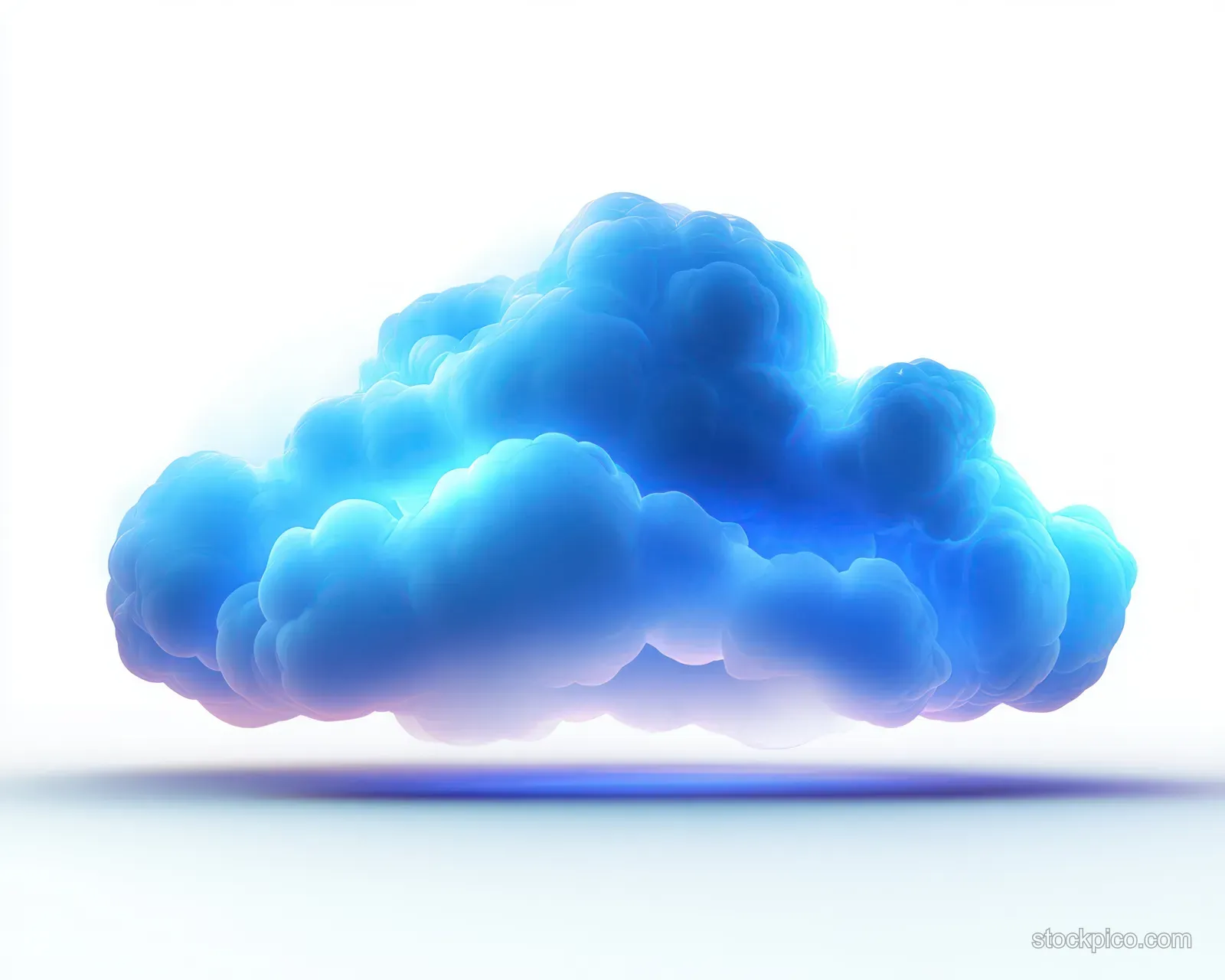 A glossy blue cloud icon 3D render isolated on a bright white background with a soft shadow.