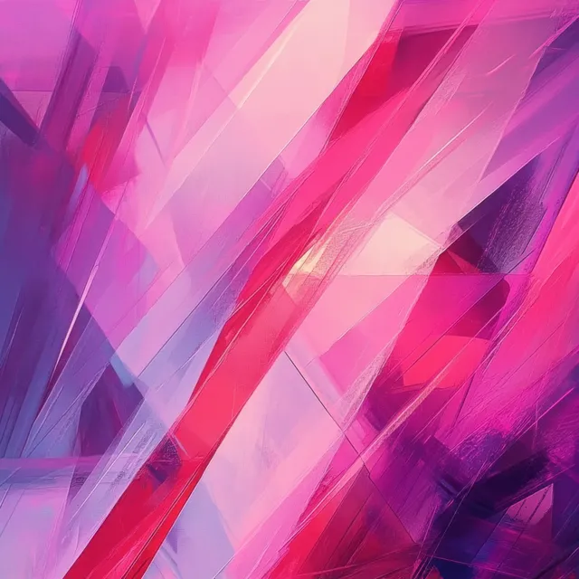 Vibrant abstract geometric lines and triangles in pink and purple light streaks
