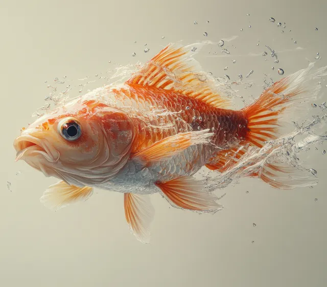 Fresh sea trout fish splashing water droplets against a clean white background