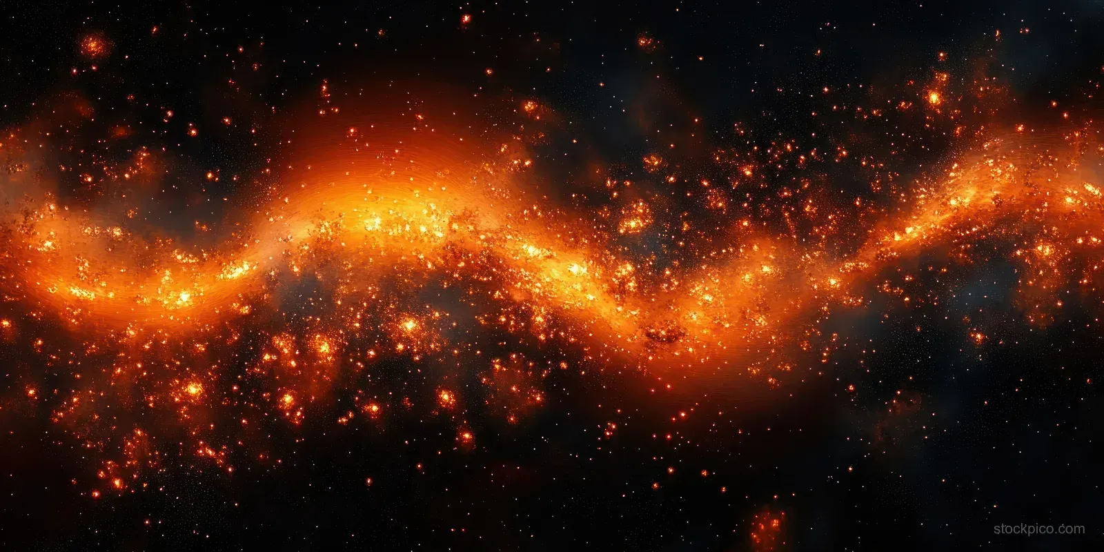 A swirling abstract background of glowing orange and red fire particles against a deep, smoky nightscape texture.