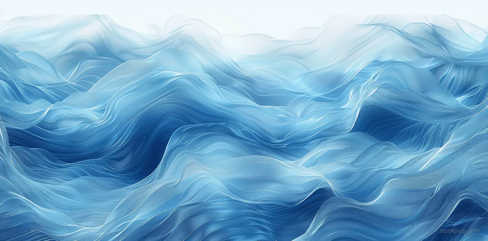 Layered blue and teal abstract ocean waves with textured watercolor ripples across a flowing background.