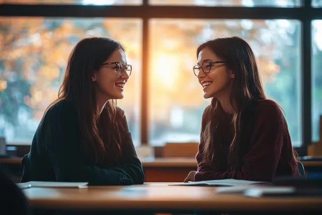 Counselor and student discussing career goals in a serene classroom
