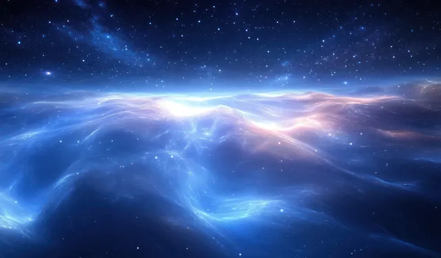 Surreal cosmic warp portal glowing between swirling nebulae and distant stars