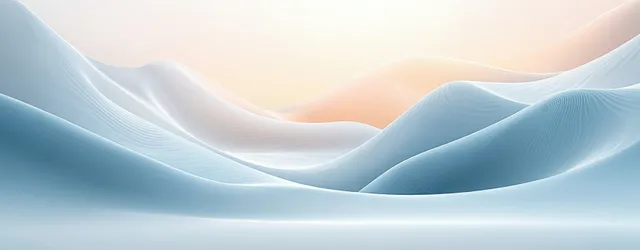 Soft white wave surfaces form an abstract landscape with gentle shadows and a glowing horizon under warm light.