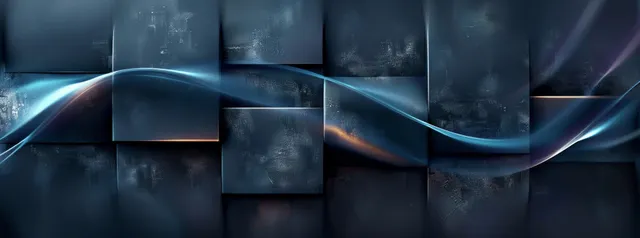 Dark gray 3D cube tiles forming an abstract wall with soft blue light wave