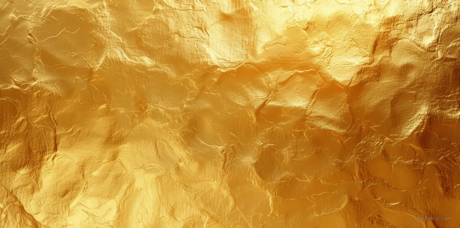 Crumpled gold leaf foil texture fills the frame with shimmering metallic highlights and subtle folds.