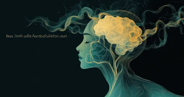 Serene woman in side profile with glowing brain, swirling neural patterns, contemplative calm