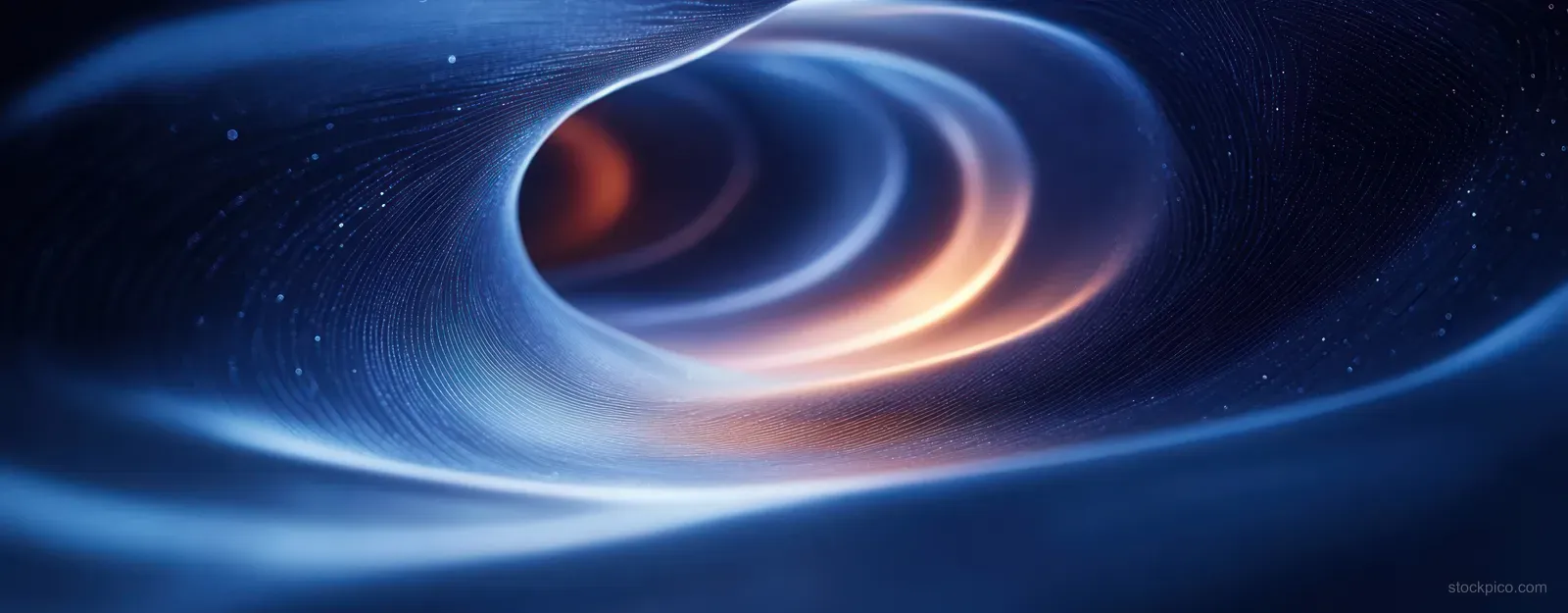Glowing blue abstract tunnel vortex with swirling rings and soft light creating a deep perspective effect.