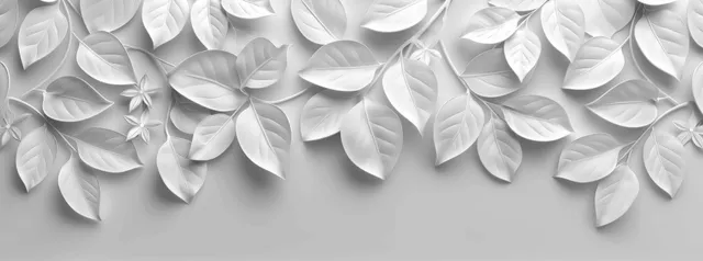 White 3D geometric leaf tiles forming a repeating floral relief pattern background