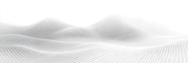 White 3D wireframe mesh grid rolls into smooth hills under soft light