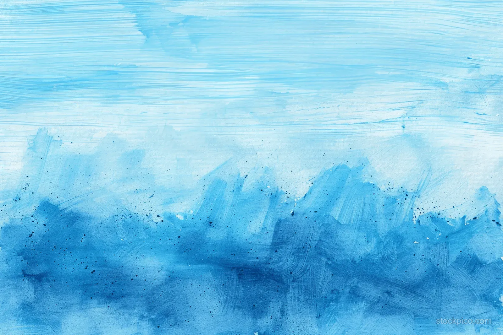 Blue and white watercolor streaks create an abstract sky-like background.