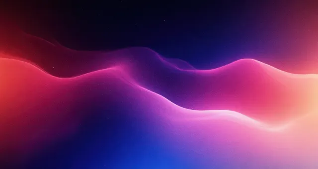 Abstract neon gradient waves in deep purple, electric blue, and soft pink glow across a dark background.