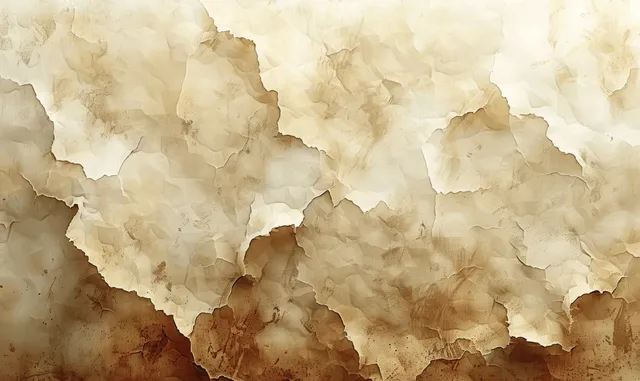 Beige parchment background with torn paper edges, creases, and soft sepia grunge stains.